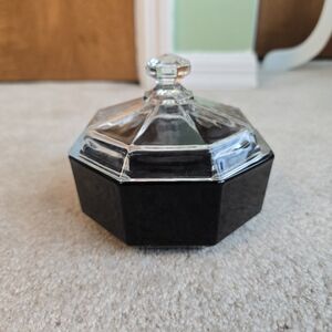 COVERED DISH,ARCOROC,FRANCE,4 1/2",BLACK,CLEAR,GLASS,COMPOTE,BUTTER,RELISH,115mm